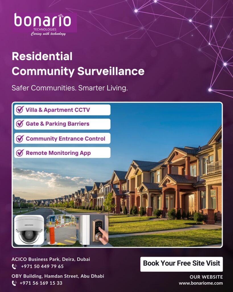 Property monitoring cameras installed around a residential villa with residential CCTV solutions in Nad Al Hamar for complete security coverage