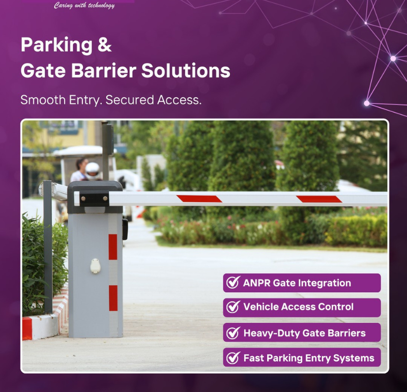 Parking and gate barrier solution poster for Gate Barrier Installation in Dubai Marina showcasing automated access control system