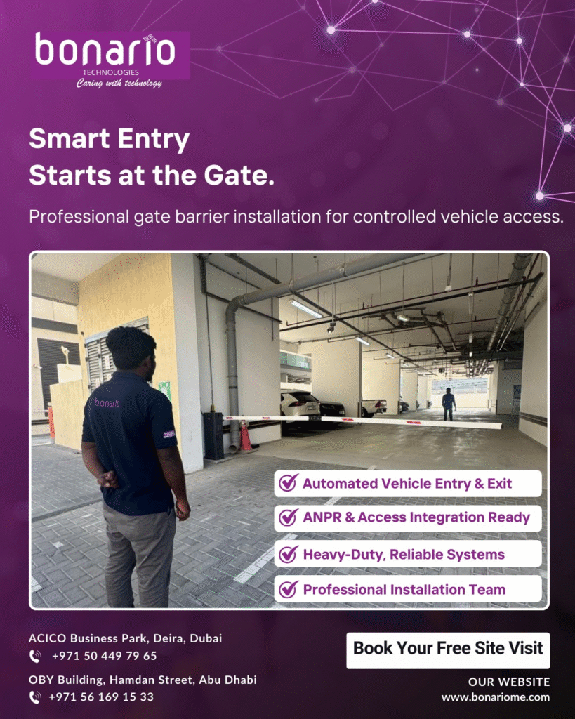 Smart gate barrier poster showcasing gate barrier installation in Business Bay for secure access control