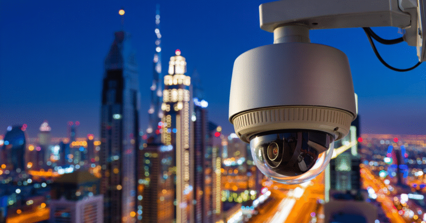 Modern surveillance setup showcasing different types of CCTV cameras in UAE installed across residential, commercial, and outdoor environments for enhanced security monitoring.