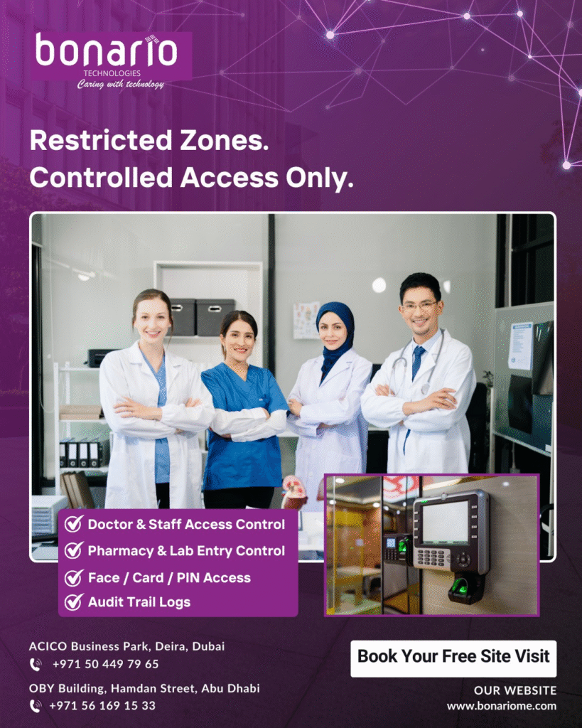 Medical CCTV Systems in Dubai Healthcare City monitoring hospital corridors and nursing stations for patient safety and security.