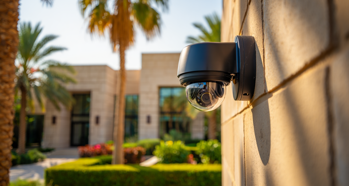 Residential security system featuring modern home surveillance equipment and different types of CCTV cameras in UAE for complete indoor and outdoor protection.